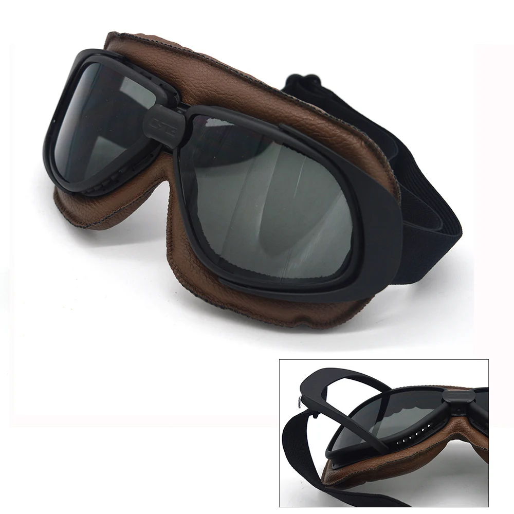 

evomosa Helmet Goggles Motorcycle Goggle Protective Glasses Smoke Lens Motocross Vintage Pilot Biker Leather spectacles oculos