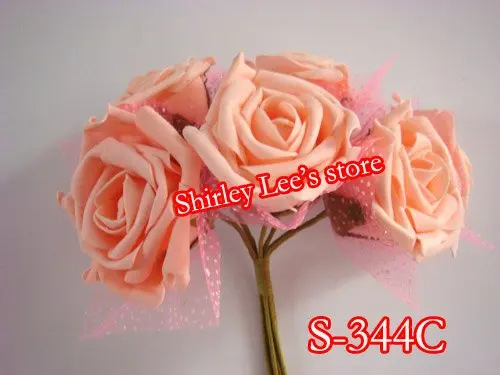 72 BUNCHES =432 Fabulous (6CM) BIG LIGHT PINK FOAM ROSE  BUNCH W/PINK ORGANZA MESH,WEDDING FLOWER,DECOR.