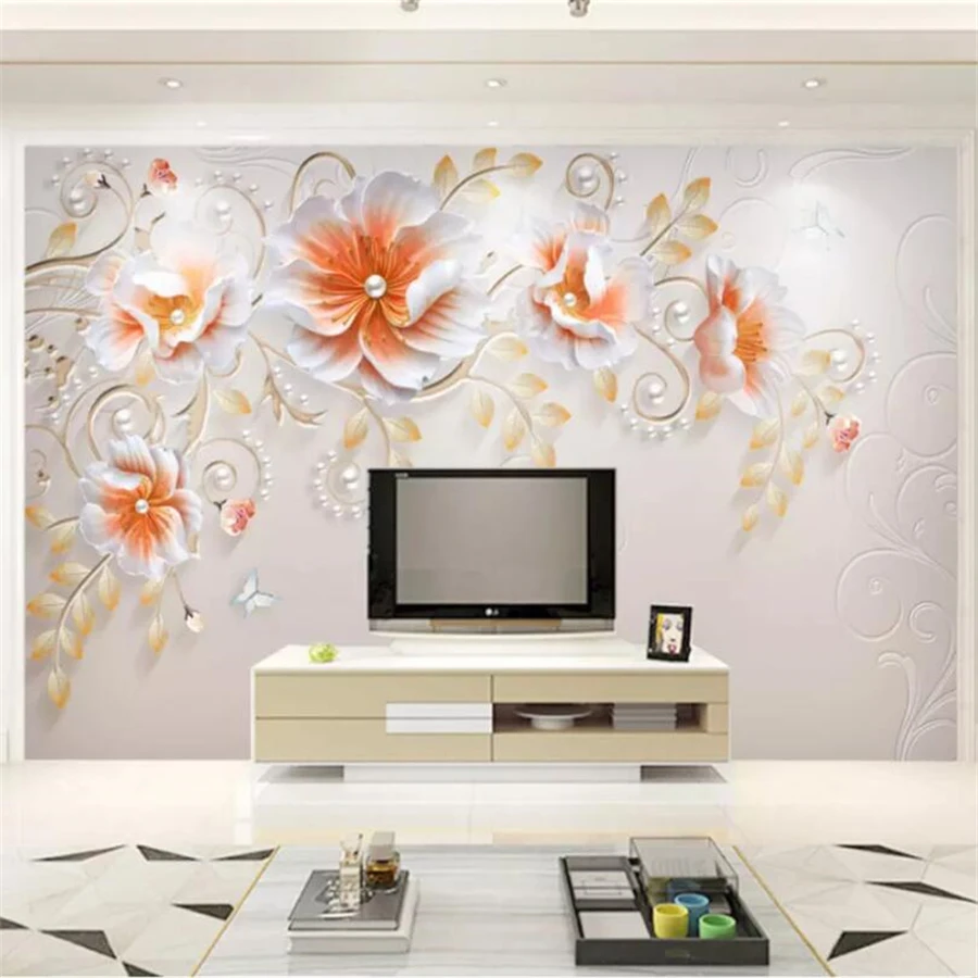 wellyu Custom wallpaper 3d photo murals embossed modern minimalist flower open living room 5d decorative painting 8d wallpaper