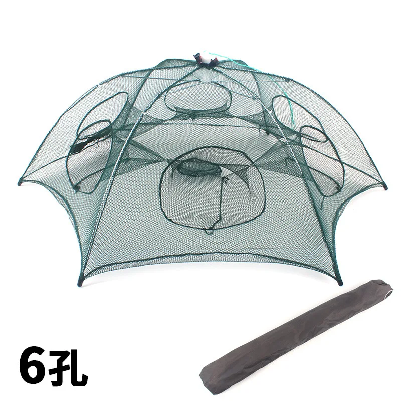 Automatic Fishing Net Trap Folded Hexagon 6 Holes Automatic Fishing Shrimp Trap Fish Shrimp Minnow Crab Baits dropshipping