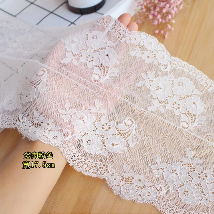 2M/lot 17cm wide beige-pink mesh embroidery flowers lace curtains clothing underwear accessories X182