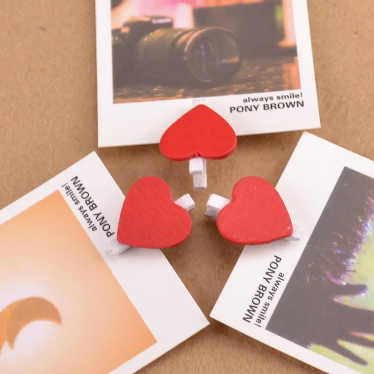 Mini clipe de madeira em forma de coração-20 unids