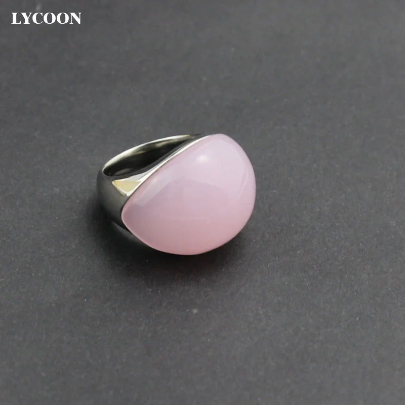 LYCOON Hot sale woman Cat\'s eyes jewelry rings high quality 316L Stainless steel pink opal stone ring women luxury ring GP0611