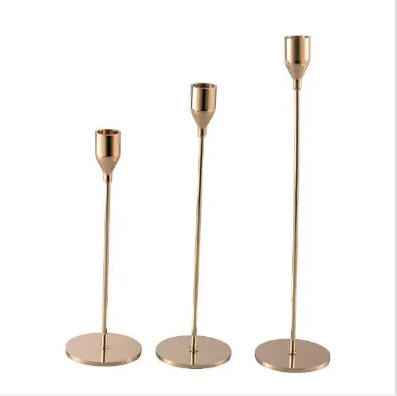 Wholesale metal gold long stemmed pillar candle holder wedding table decoration metal tall candlestick