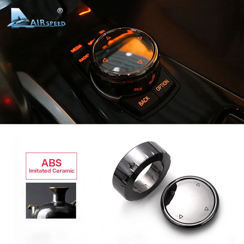 AIRSPEED Car Interior ABS IDrive Multimedia Button Knob Cover Black for BMW X1 X4 F15 X5 F16 X6 1 2 3 5 Series F10 F20 F30 F34