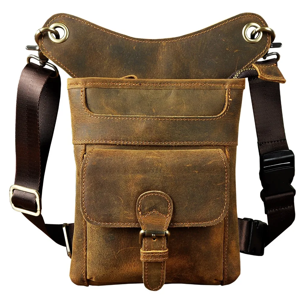 

Original Leather Design Men Casual Messenger Satchel Mochila Bag Fashion Fanny Waist Belt Pack Drop Leg Bag Tablet Pouch 211-12d