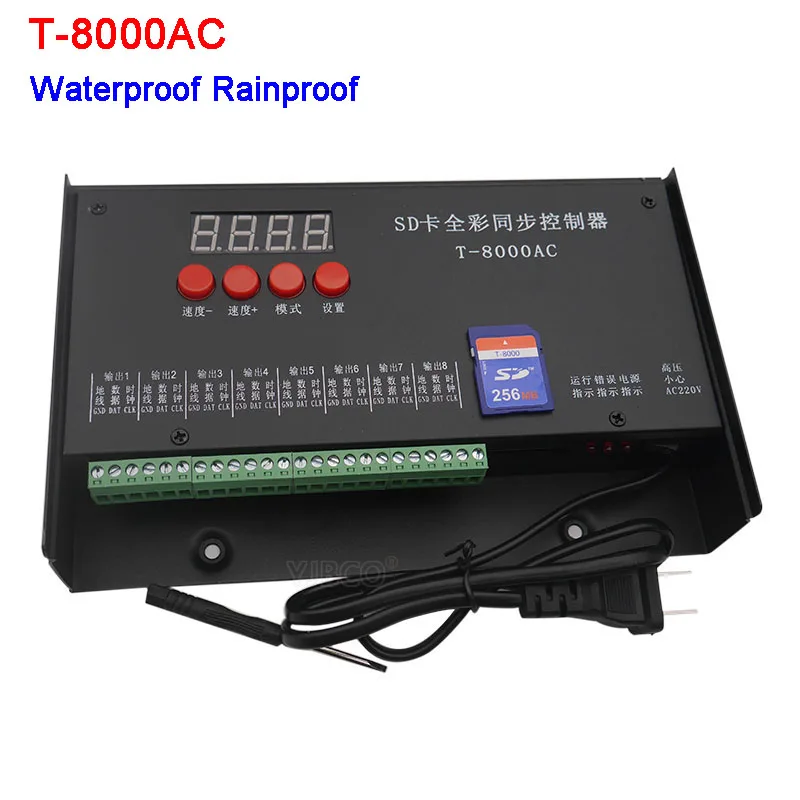 Imagem -04 - Impermeável e Impermeável Led Controlador T8000ac Controlador de Cartão sd para Ws2801 Ws2811 Lpd8806 8192 Pixels Dc5v ac 110240v