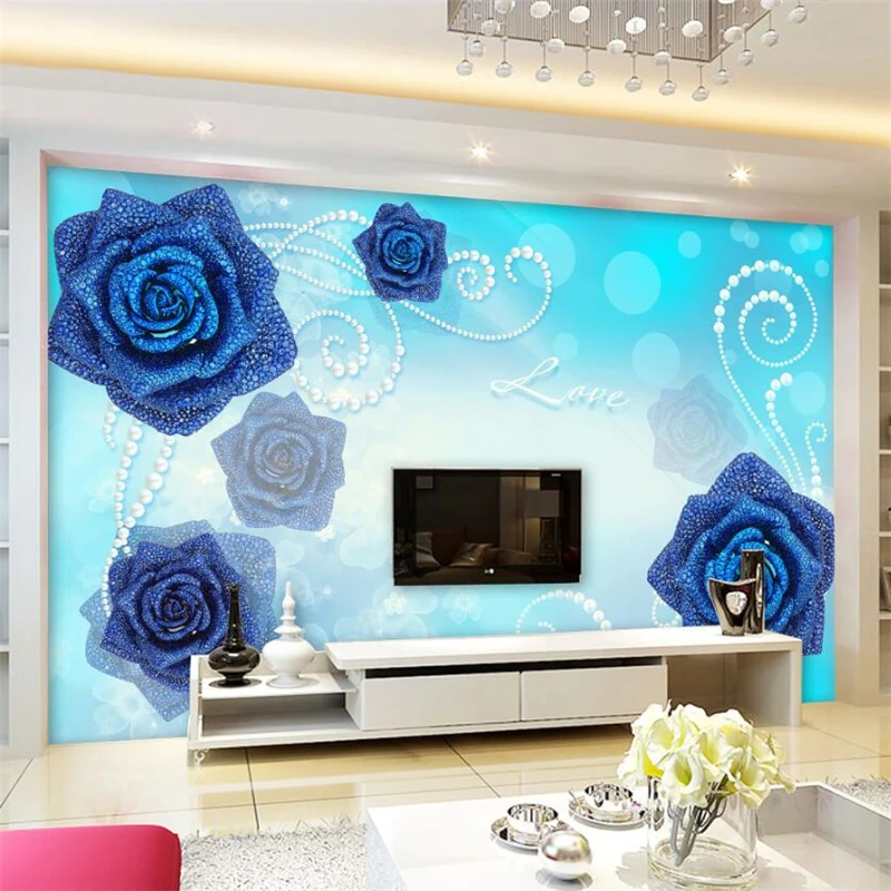 wellyu  Custom wallpaper   papel de parede 3d  Blue demon yum butterfly love flower jewelry background wall decorative