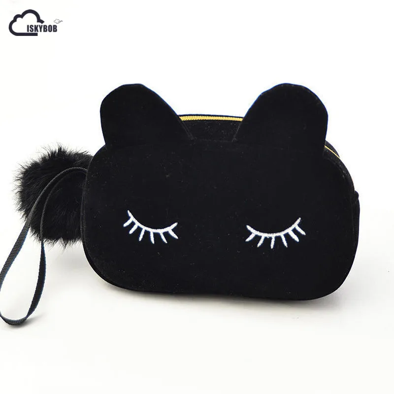 

ISKYBOB Portable Cartoon Cat Coin Storage Case Travel Makeup Flannel Pouch Cosmetic Bag