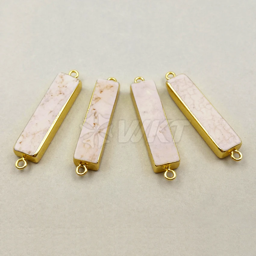 WT-C224 WKT Natural Stone Connector Rectangle Shape Connector With Gold Color Trim Connector For Jewelry Design Findings