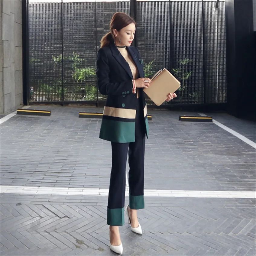 

Spring and autumn women's new long paragraph color suit suit Korean fashion Slim jacket+ Trousers