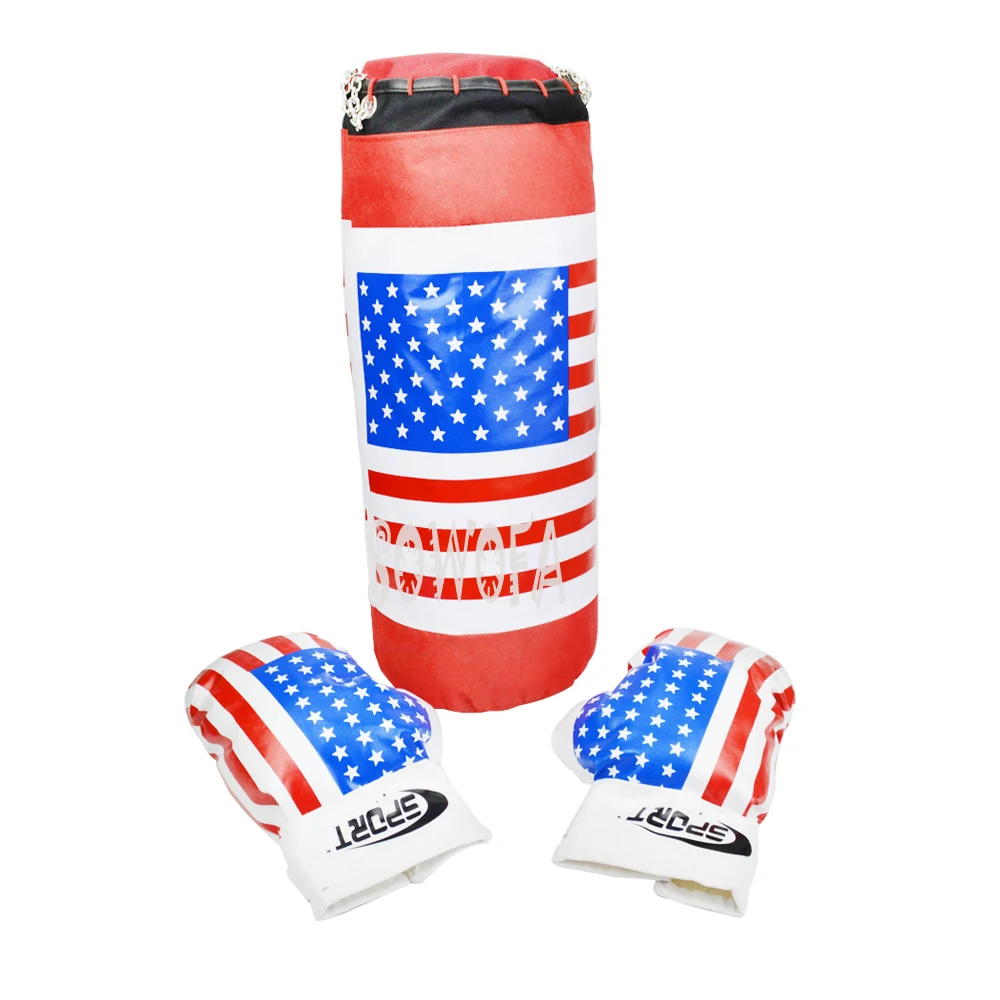 Children Boxing Toy Set Champion Punching Bag and Pair of Soft Padded Gloves USA Flag Sports Toys Training Game Extra Large