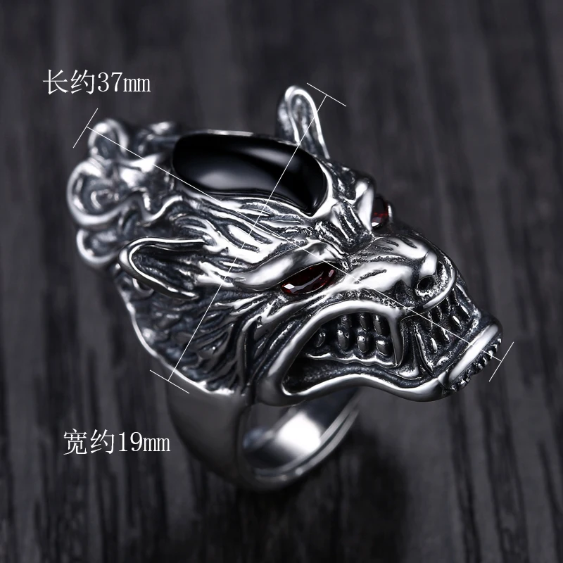 100%925 sterling silver men's wolf head wolf king retro Thai silver ring opening men's jewelry free shipping