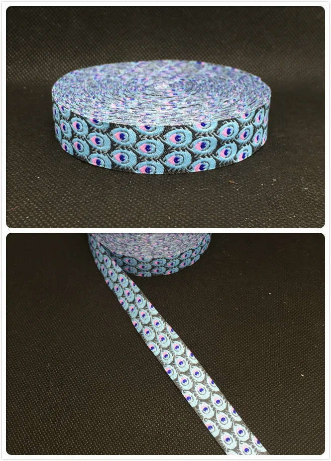 New 2014 lace 5/8' 16mm 10yard/set 100% polyester computer jacquard woven ribbon selling with Peacock feathers