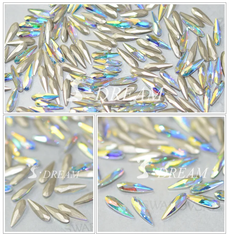 Gratis Verzending Top Kwaliteit Sharp En Lange Waterdrop Ab Kleur Nail Art Crystal Niet Hotfix Pointedback Nail Rhinestones