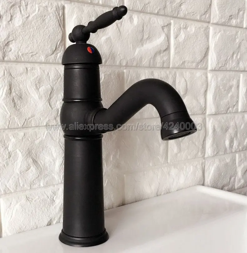 

Basin Faucets Black Color Brass Swivel Bathroom Sink Faucet Single Handle Washbasin Hot Cold Mixer Water Tap Knf365