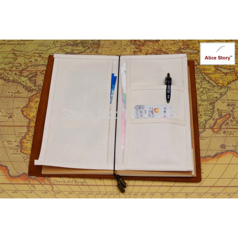 Traveler-Cuaderno de tela Oxford, bolsa de almacenamiento de bolsillo, tamaño estándar de pasaporte, bolsa de tarjeta diaria de cuero de vaca,