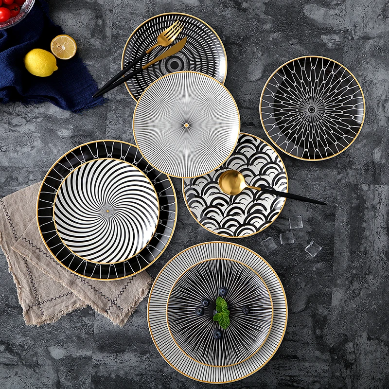 8 /10 inches Tableware Phnom penh geometry Tableware Ceramic Dinner Plates Dish Porcelain Dessert Plate Dinnerware Cake Plate