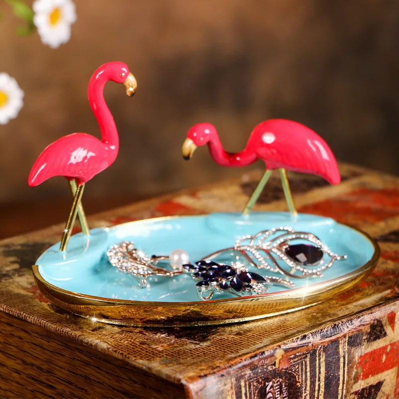 Metal European tray flamingos home pendant ring jewelry tray creative collection tray can be customized