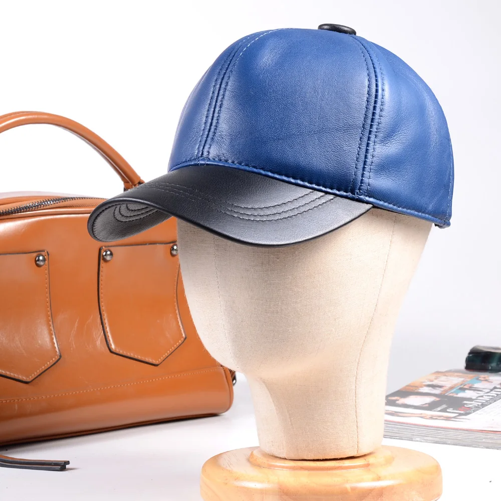 New Fashion Women's Ladies Genuine Leather Sheep Skin Color block Adjustable Baseball Golf Trucker Caps/Hats