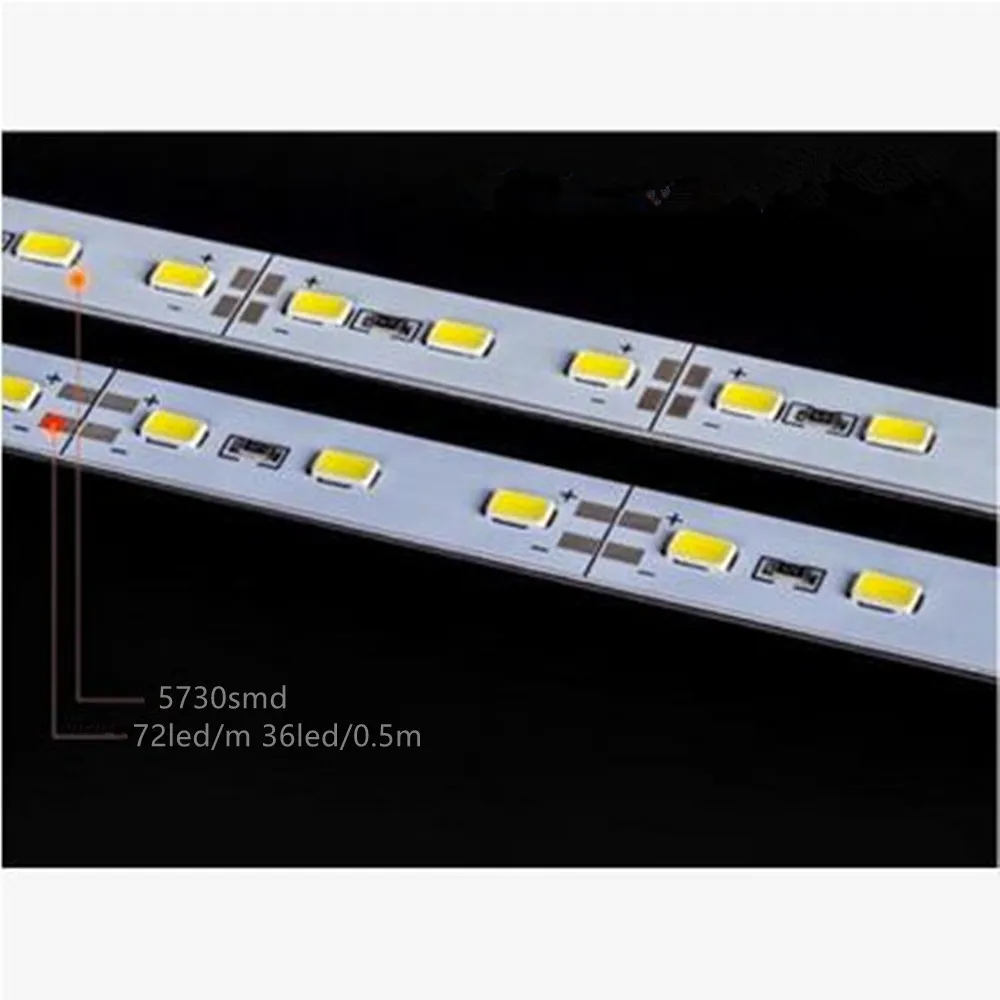 10 pz/lotto 50cm ha condotto la luce di striscia di alluminio rigida luminosa della luce di barra della luce DC12V della barra rigida luminosa 5730