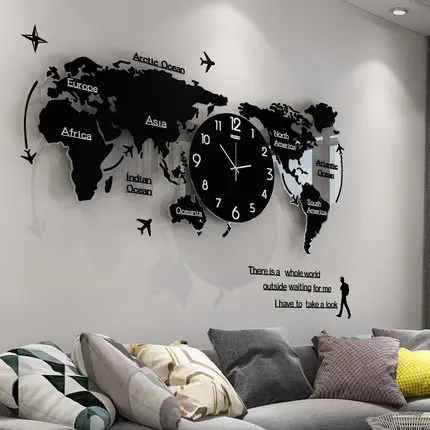 Creative World Map Decoration Wall Clock Living Room Modern Minimalist Atmosphere PersonalityWall Charts Mute