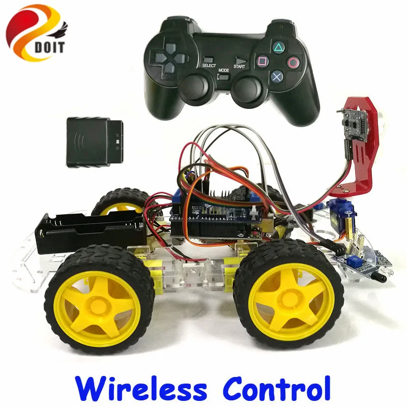 

DOIT Wireless Control Tracking Obstacle Avoidance 4WD Arduino Robot Car Chassis Kit for Arduino Board+Motor Drive Shield Board