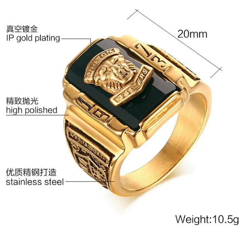 1PCSWalton Tiger Ring for Men  Vintage Rock Punk Style Gold Color Stainless Steel Jewelry Accessory