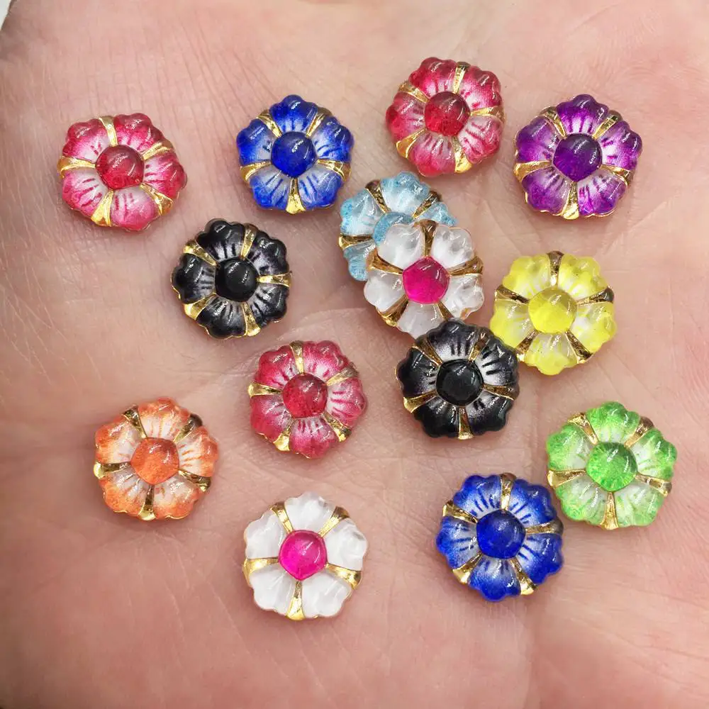 60pcs Shiny Resin 12mm Colorful Phnom Penh flower flatback rhinestone Ornaments DIY  Wedding appliques craft SW78