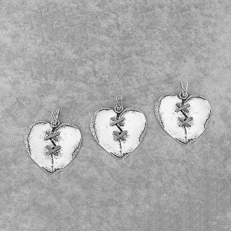 2PCS Tibetan Silver Large Heart Shape Charms Pendants for Necklace Making Jewelry Findings 57x55mm