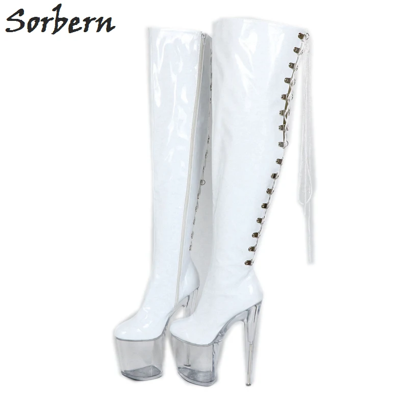 

Sorbern Custom Unisex Wide Calf Boots Women Perspex Heels Boots Lace Back High Heel Women In Heels Wide Fit Boots Lace Up Boots