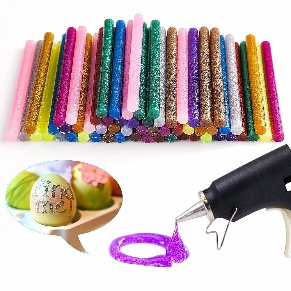 5pcs 7X100mm Glitter Powder Color Hot Melt Glue Sticks Home Electric Adhesive Gun Jewelry Christmas Crafts Phone Case Beauty