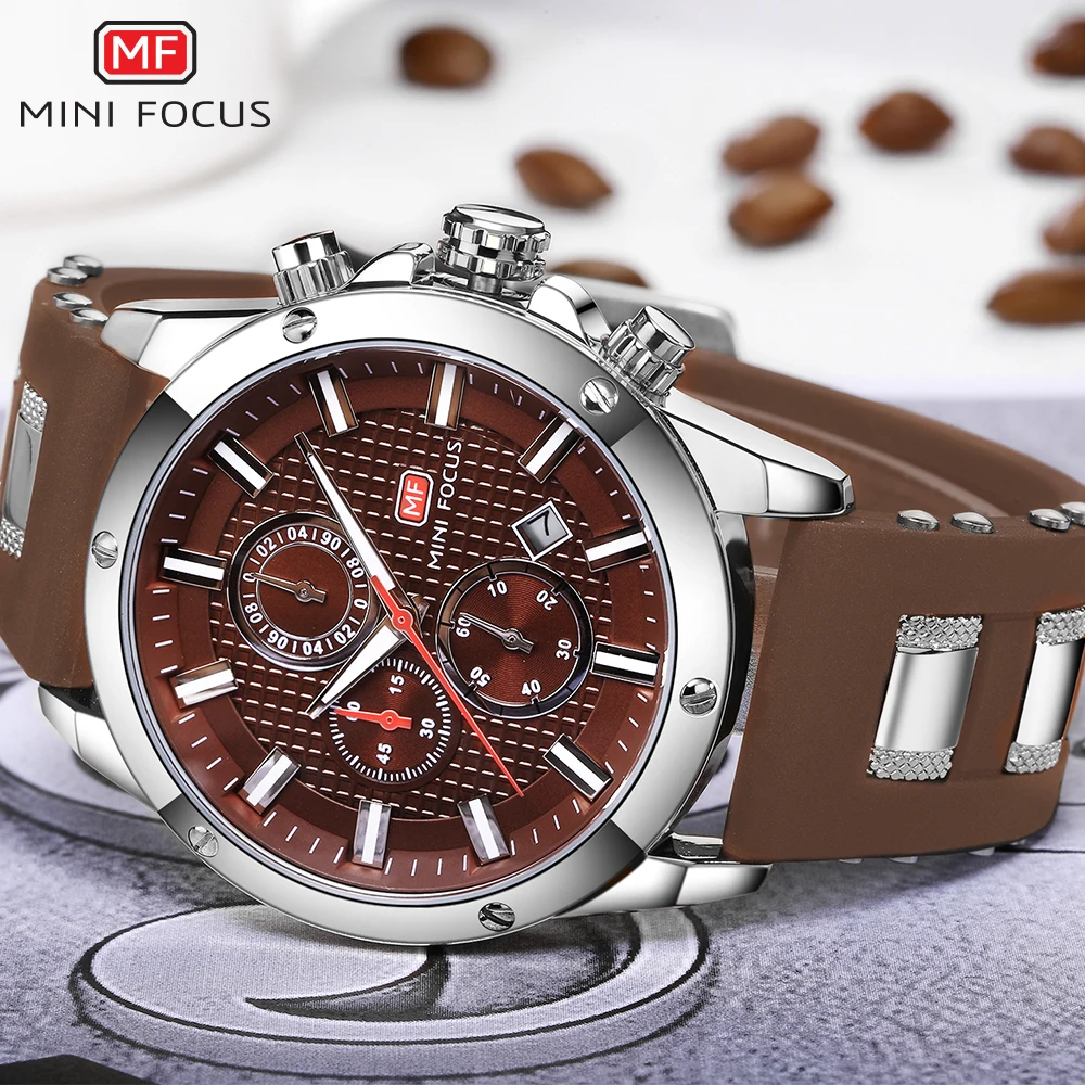 MINI FOCUS Men\'s Army Sports Quartz Watches Silicone Strap Chronograph Wrist Watch for Man Relogios Masculino Clock 0089G.03