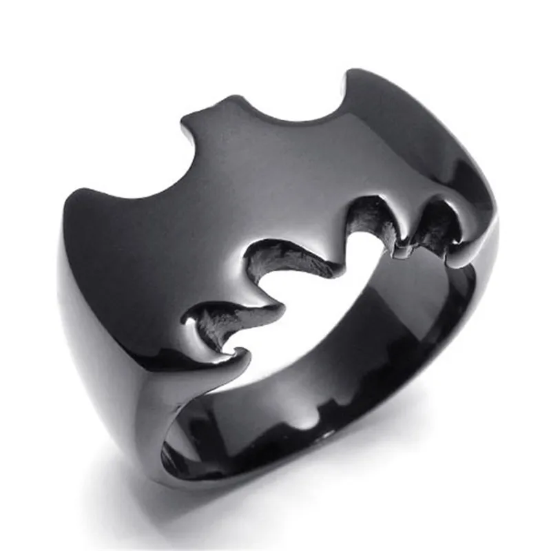 Fashion New Black Men\'s Rings Jewelry Bat  Stainless Steel Finger Ring Size 7 to 14