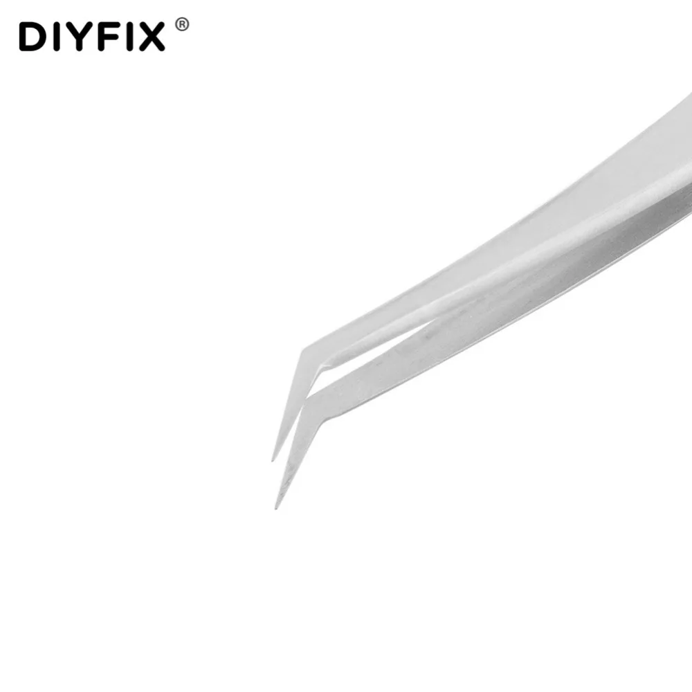 DIYFIX 2 قطعة الدقة الإلكترونية ملاقط مكافحة ساكنة مقاطع منحني نصائح ملقط غرامة نقطة ل رمش تمديد اليد أدوات مجموعة