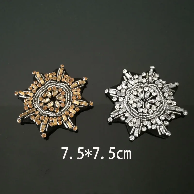 Parche de cuentas de anís plateado/dorado con diamantes de imitación, 2 piezas, para ropa, costura, apliques, zapatos, bolsas, parche decorativo AC1202