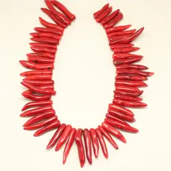 Approx 48pcs/Strand Chilli Pepper Shape Natural Red Coral Sticks Beads Pendant Necklace,Top Drilled Smooth Coral Jewelry Making