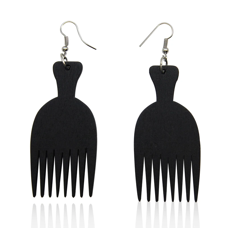 SOMESOOR 7 African Colors Comb Wood Drop Earrings Afrocentric Ethnic Vintage Handmade Dangle Jewelry For Girls Women Gift 6Pairs