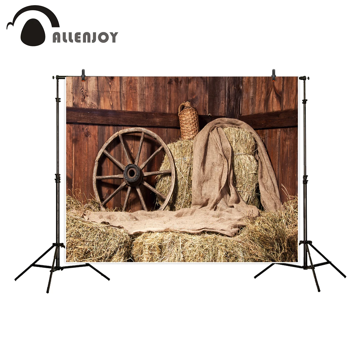 

Allenjoy background for photo studio Western countryside haystacks retro wood backdrop professional photobooth photocall