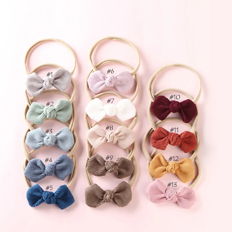 13 pcs/lot, Soft Corduroy Knot Bow Nylon Headbands, baby shower gift