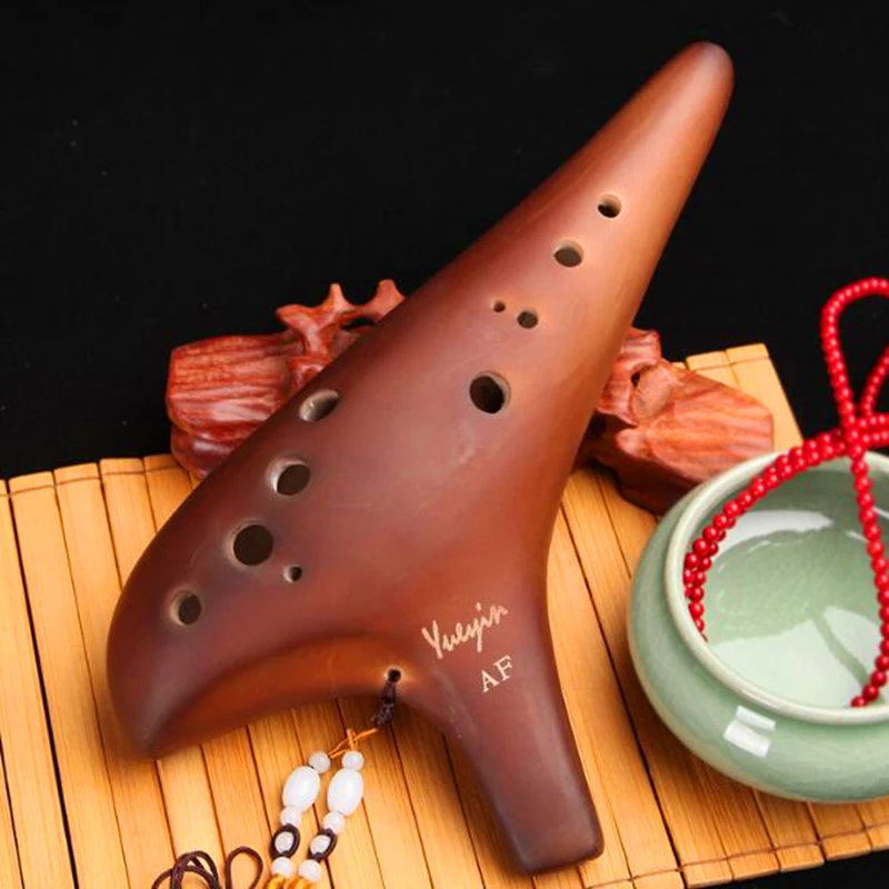 Ceramic Flute for Musical Instrument, 12 Holes, Alto F Key Smoldering, Wind Instrument, Flute