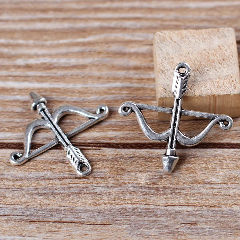 High Quality 20 Pieces/Lot 23mm*25mm Antique Silver Plated Small Bow and Arrow Charm Vintage Metal Charms 1546