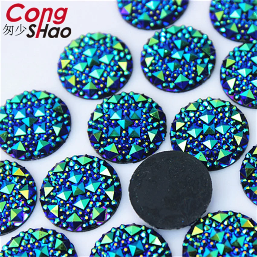 Cong Shao 50 Uds 20mm forma redonda AB diamantes de imitación de resina apliques de piedras y gemas de cristal parte posterior plana para manualidades de botones de disfraz ZZ754