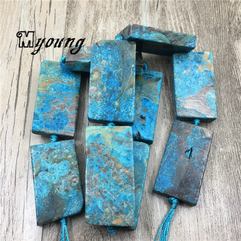 New Arrival Rectangle Blue Ocean Jaspers Stone Slice Pendants Beads, Nature Stone Agates Slab Pendant Beads MY2101