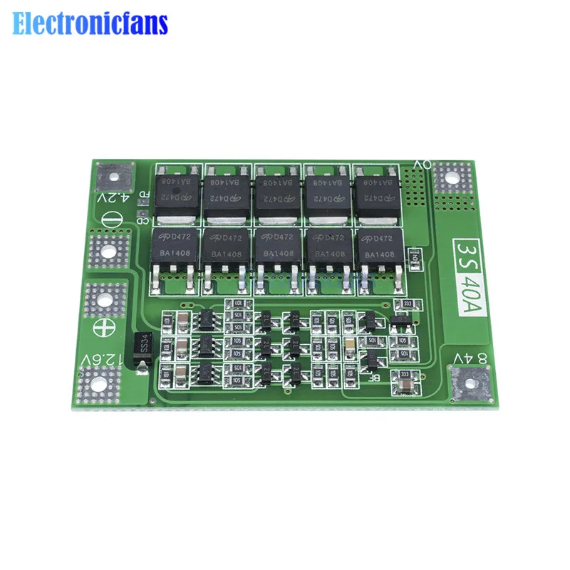 Carte de protection du chargeur de batterie au lithium 3S 40A Eddie ion, PCB BMS pour moteur de perceuse à courant 40A 11.1V 12.6V Lipo Cell Tech Enhanced