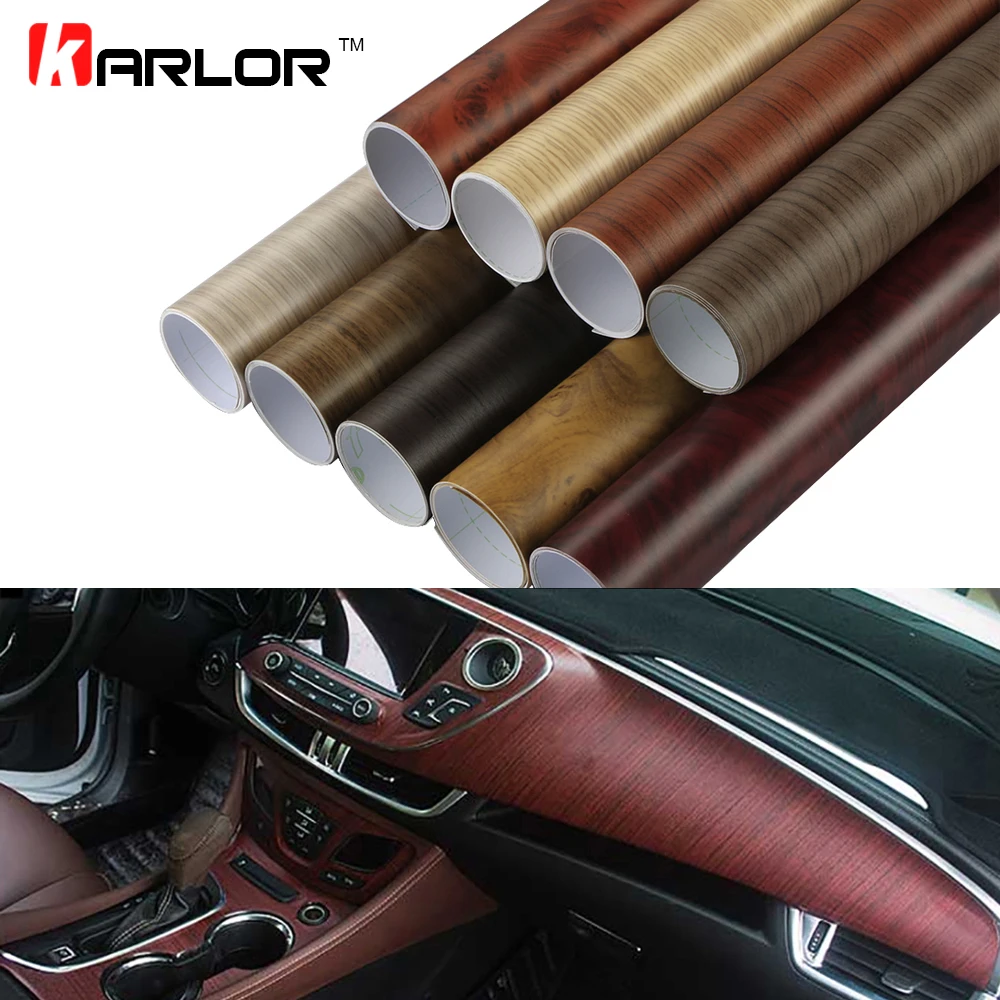 60x500cm Matte Self-adhesive Wood Grain Textured Vinyl Film Car Wrap PVC Waterproof Auto Internal Decoration Car Sticker Styling