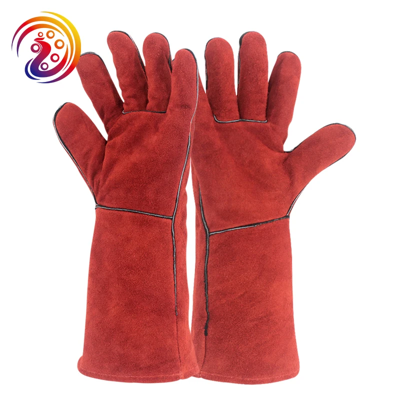 

OLSON DEEPAK Cow Split Leather Work Gloves Long Welders Glove Barbecue Carrying Factory Gardening Protective HY035