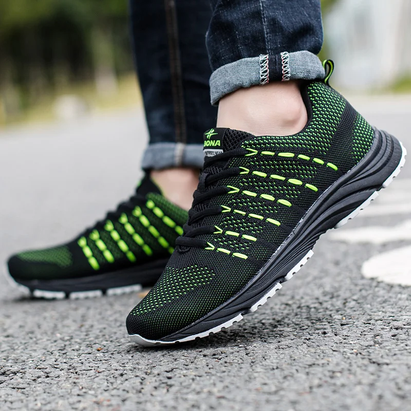 BONA Yeni Popüler Stil Erkekler Koşu Örgü Dokuma Üst spor ayakkabılar Açık Koşu Yürüyüş Ayakkabıları Lace Up