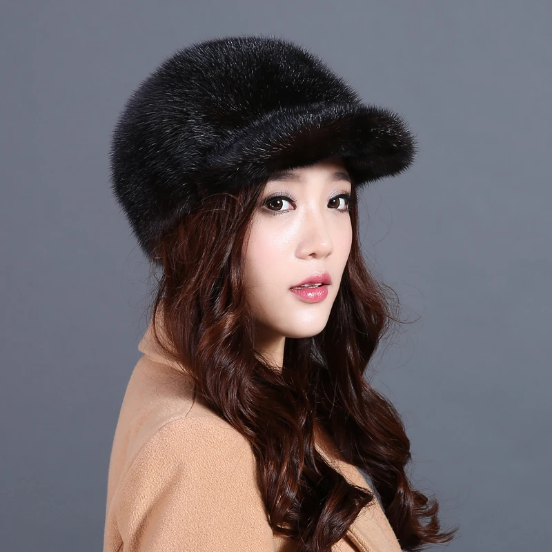 

Winter new women real mink fur caps outdoor fur hats female