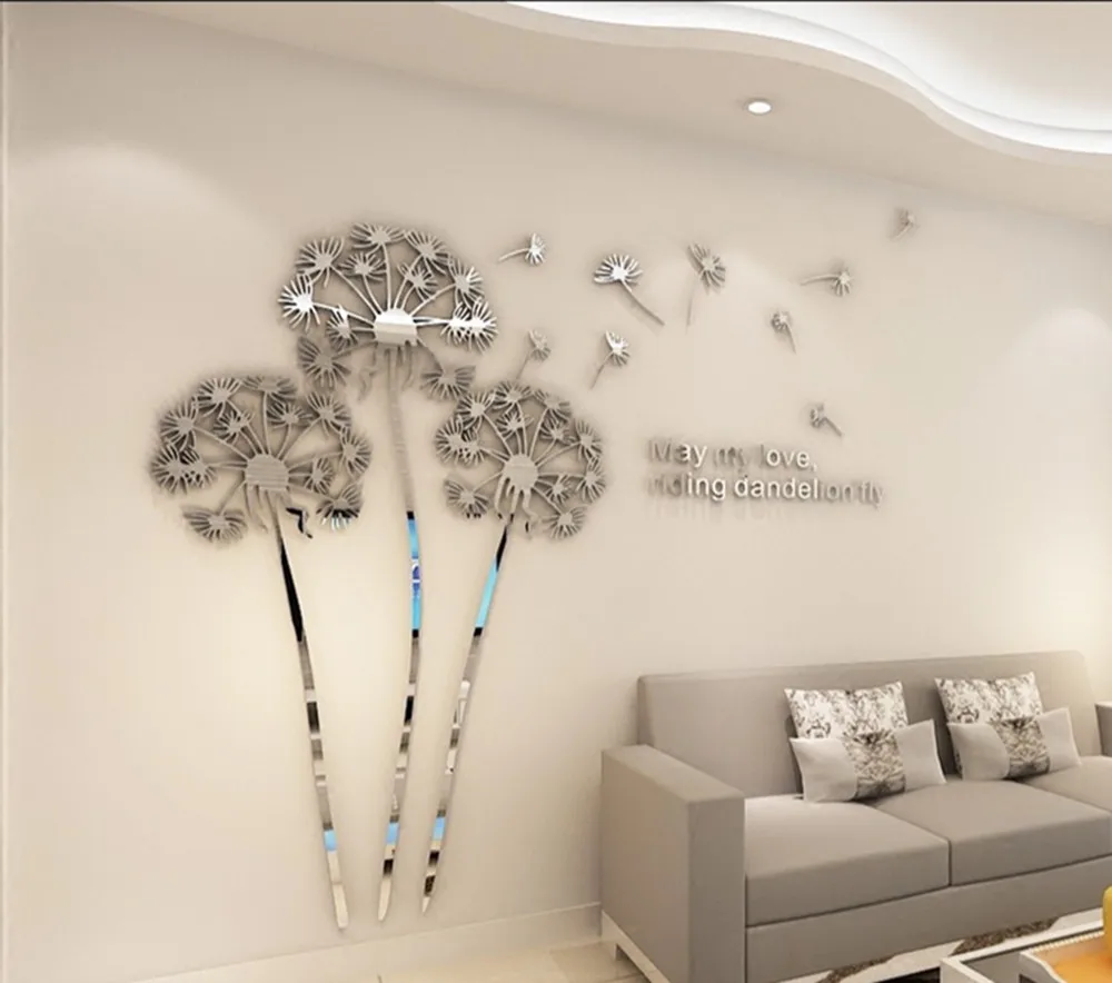 Dandelion Acrylic 3D Stereo Mirror Wall Sticker Bedroom Living Room Background Sofa TV Wall Sticker